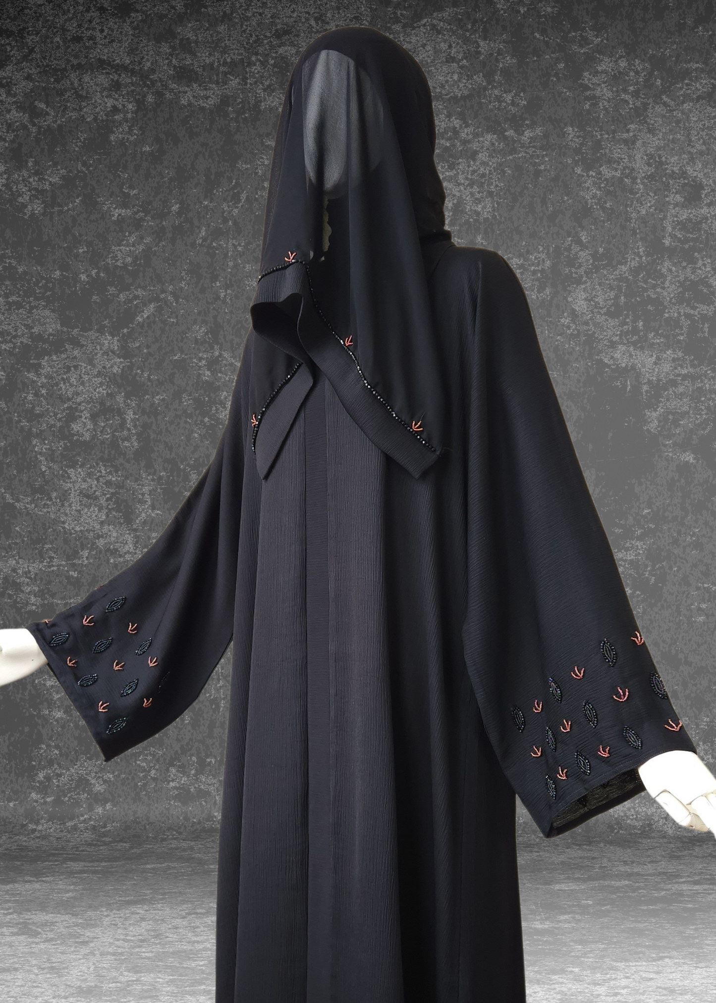 Premium Hand-Embroidered Black Abaya in Luxe Zoom Fabric - Khushu Modest Wear