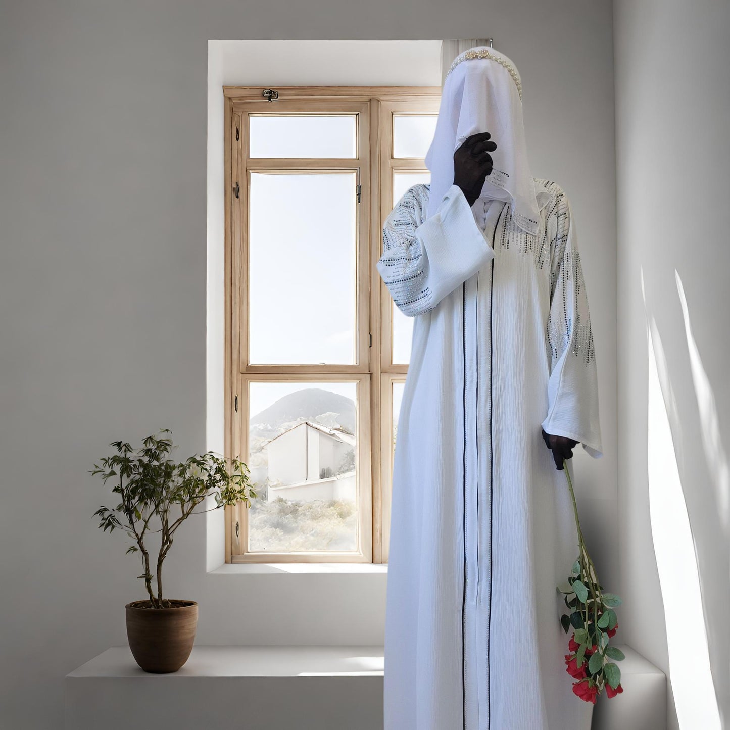 Noor The White Abaya/ Eid Abaya/ Party Wear Abaya. - Khushu Modest Wear