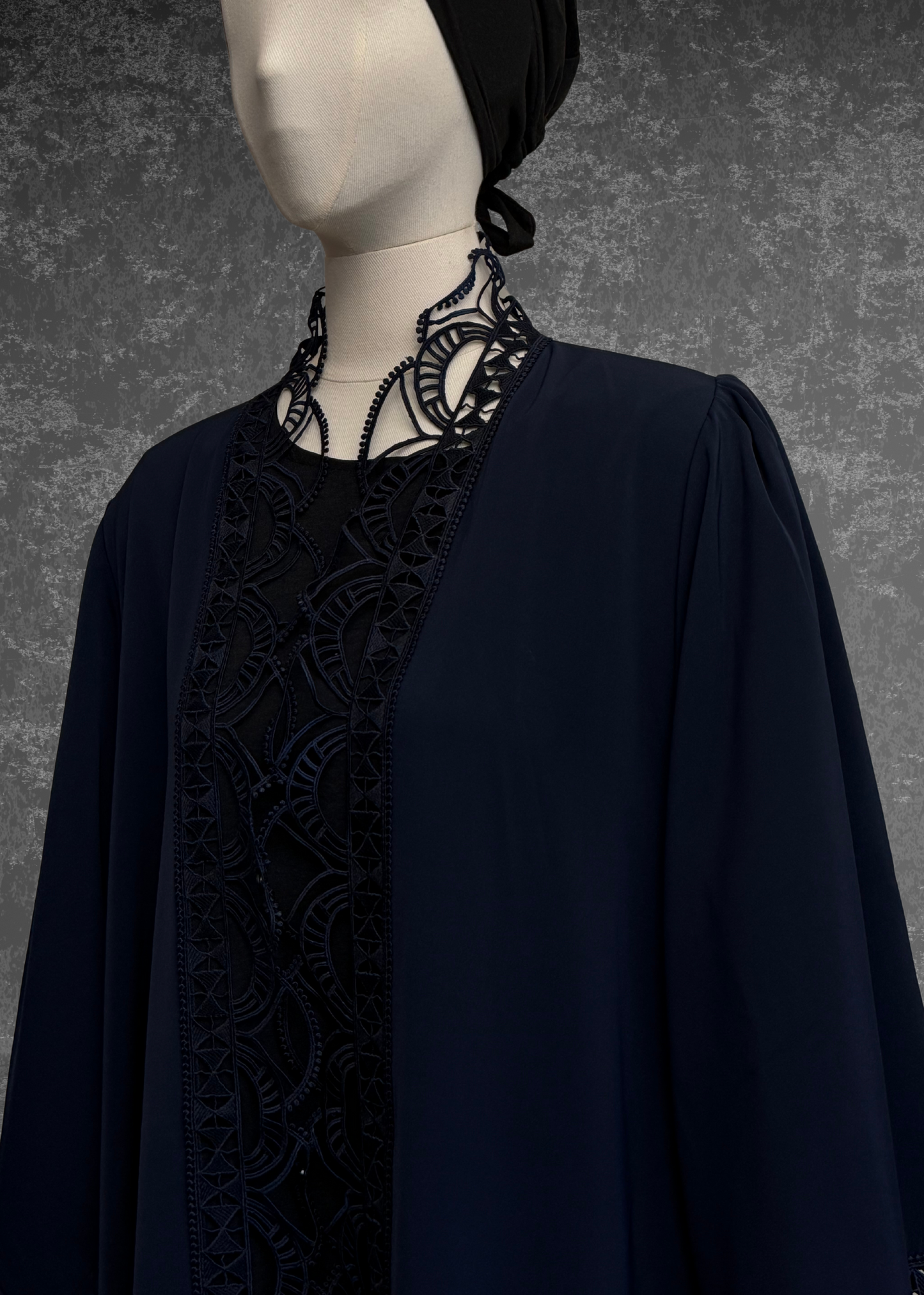 Gloomy blue Lace Open Abaya