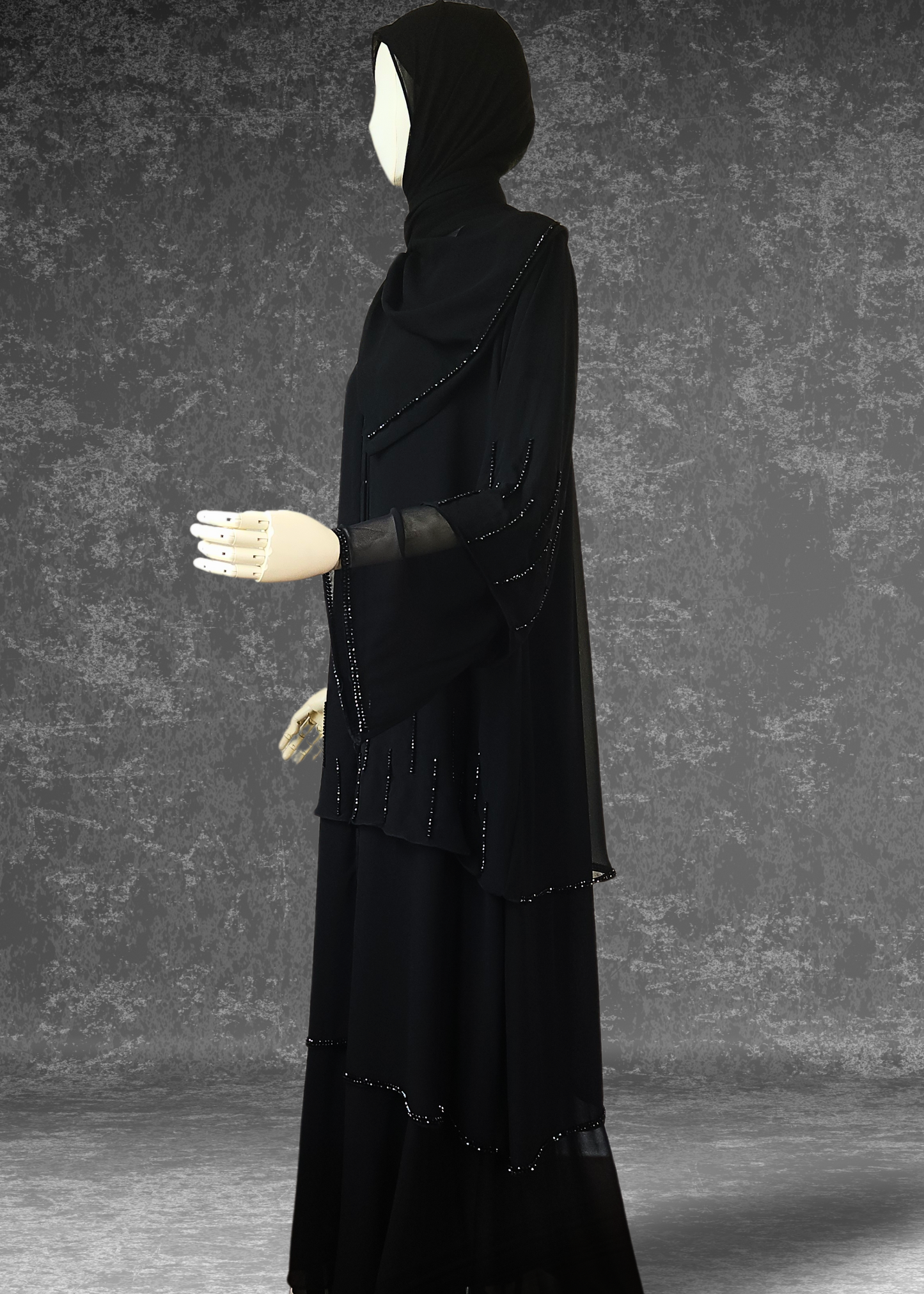 Three-Layer Elegant Chiffon Black Abaya- Layl Abaya