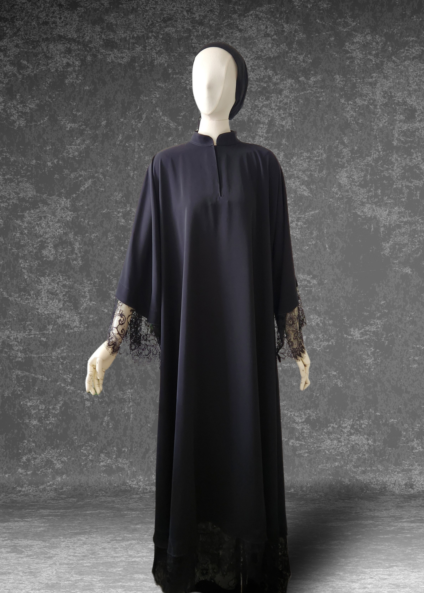 The Classic Black Lace Abaya (Front Closed)