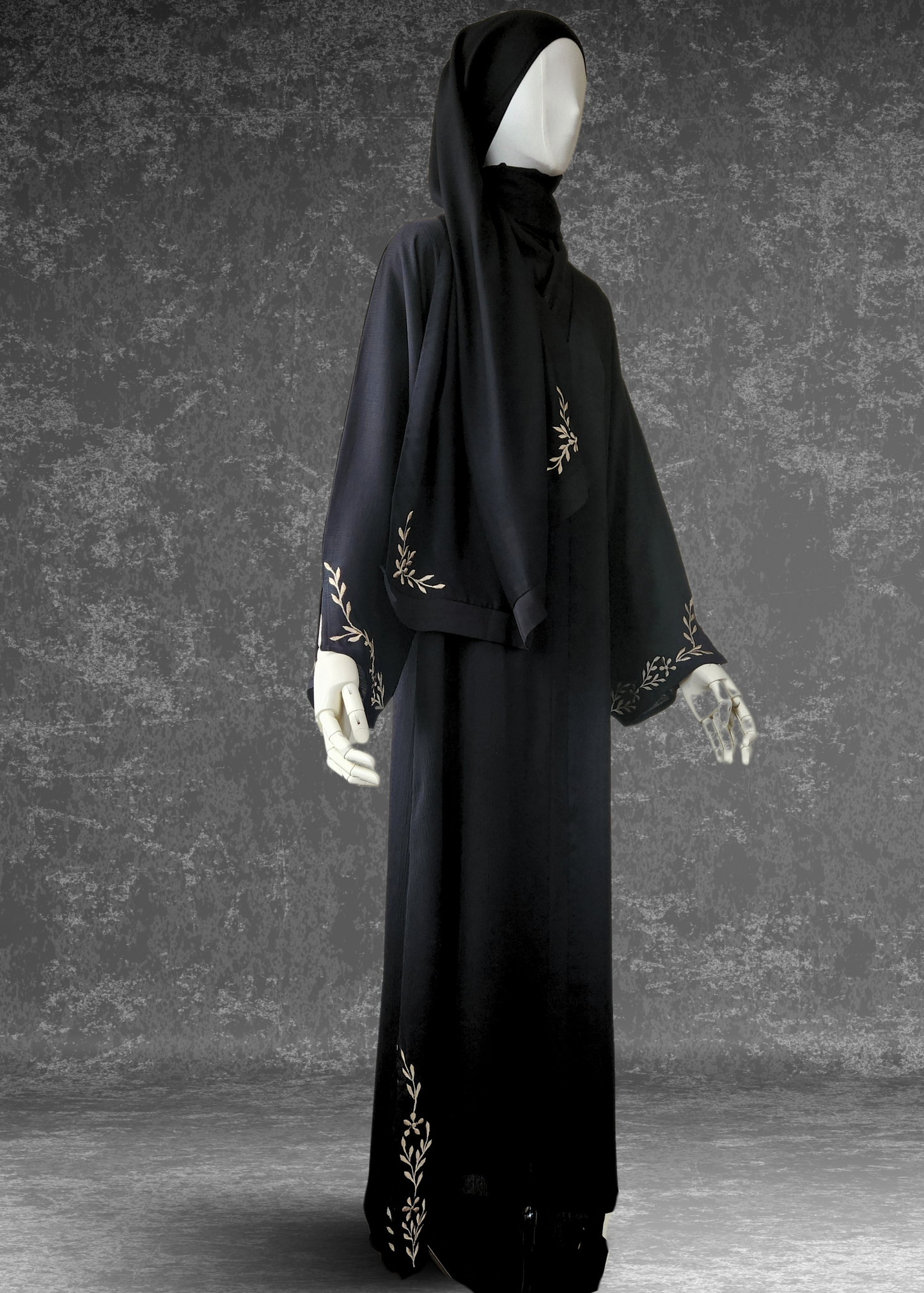 Black Abaya With Embroidery Work - Khushu Modest Wear