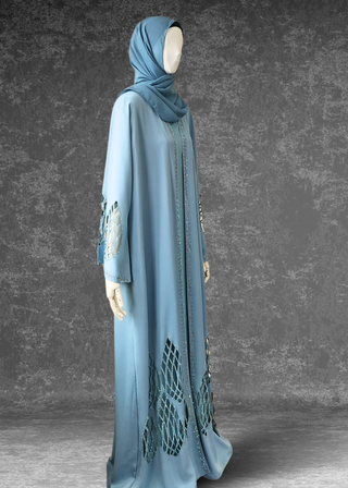 Front Open Emirati Luxury Laser Cut Abaya / Eid Luxury Abaya / Evening Abaya - Khushu Modest Wear
