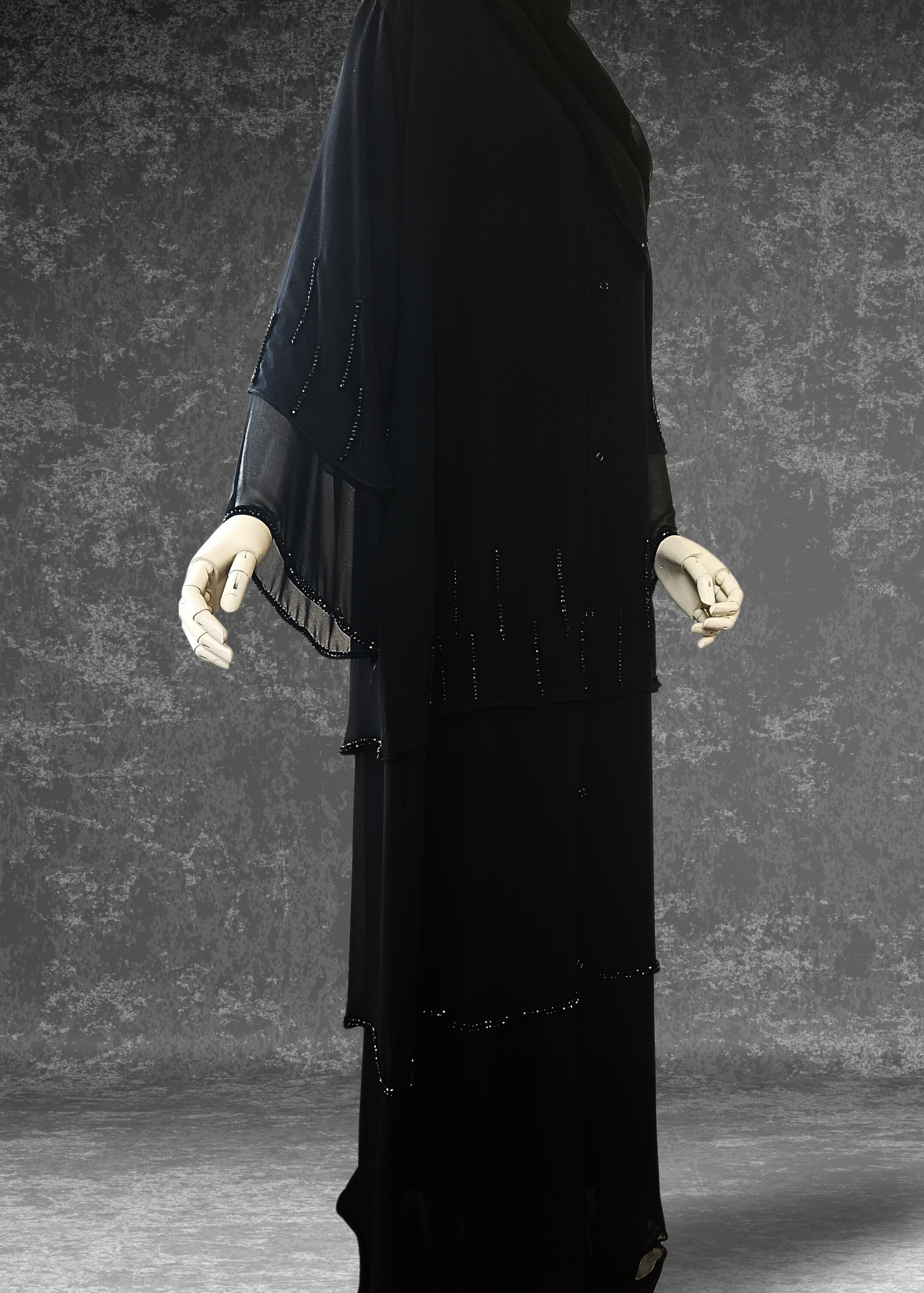 Three-Layer Elegant Chiffon Black Abaya- Layl Abaya
