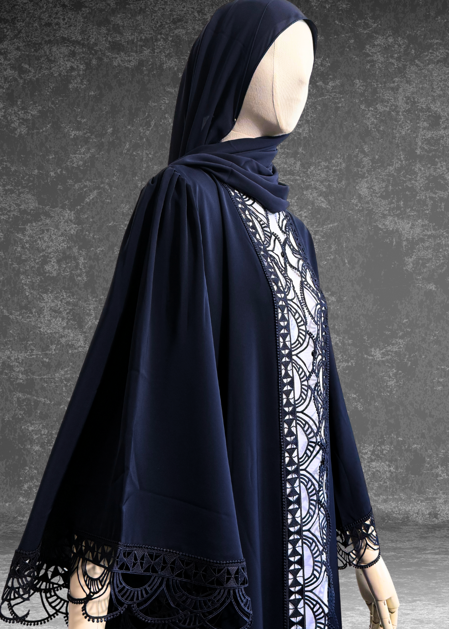 Gloomy blue Lace Open Abaya