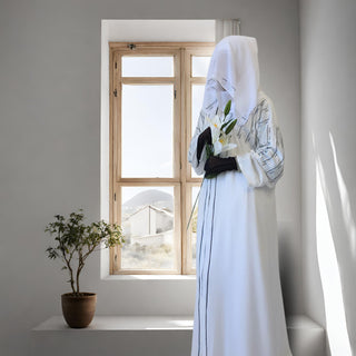 Noor The White Abaya/ Eid Abaya/ Party Wear Abaya. - Khushu Modest Wear