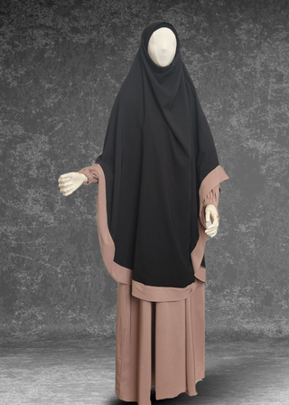Elegant Modest Abaya With Matching Extra Long Khimar- Azela Set - Khushu Modest Wear