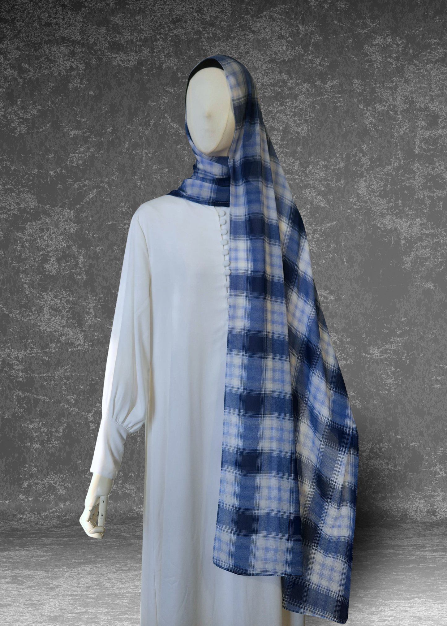 Elevate your style with the Highland Harmony Blue Plaid Hijab. Premium soft chiffon, 175cm x 70cm. Lightweight, breathable & perfect for elegant draping.