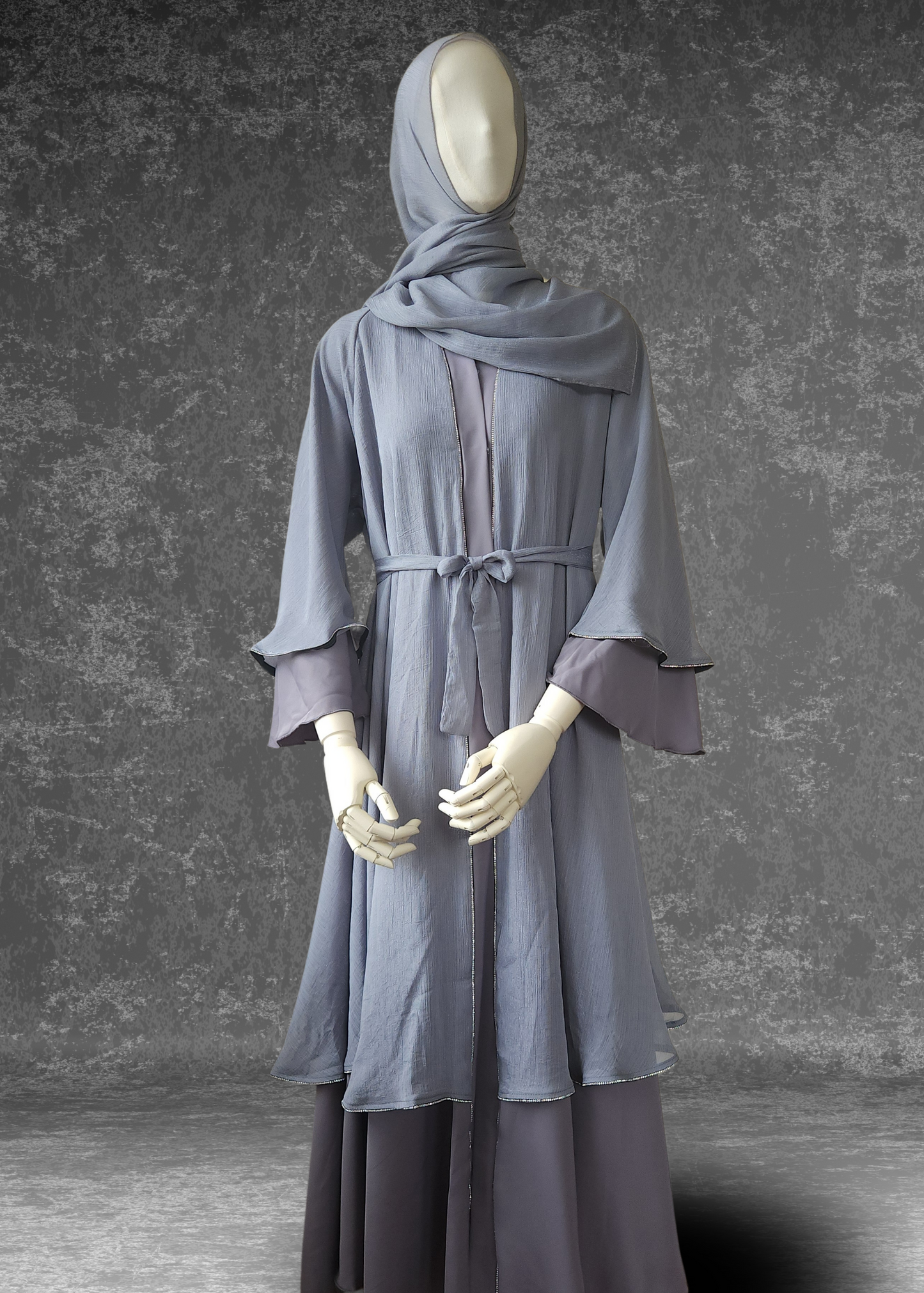 Flared Two-Layered Metallic chiffon Abaya