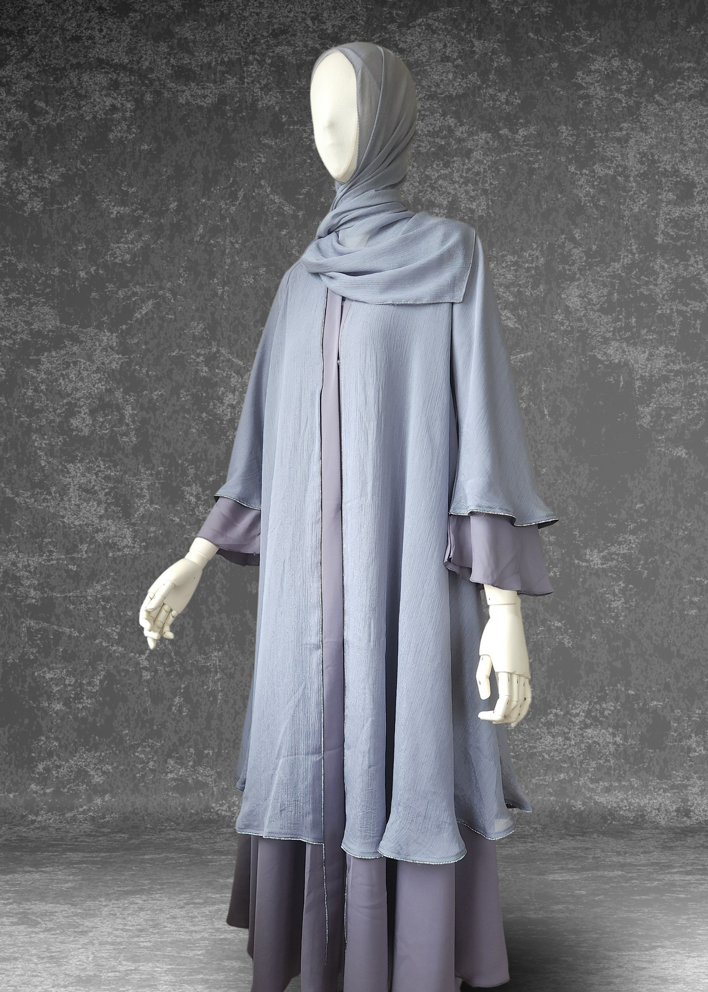 Flared Two-Layered Metallic chiffon Abaya