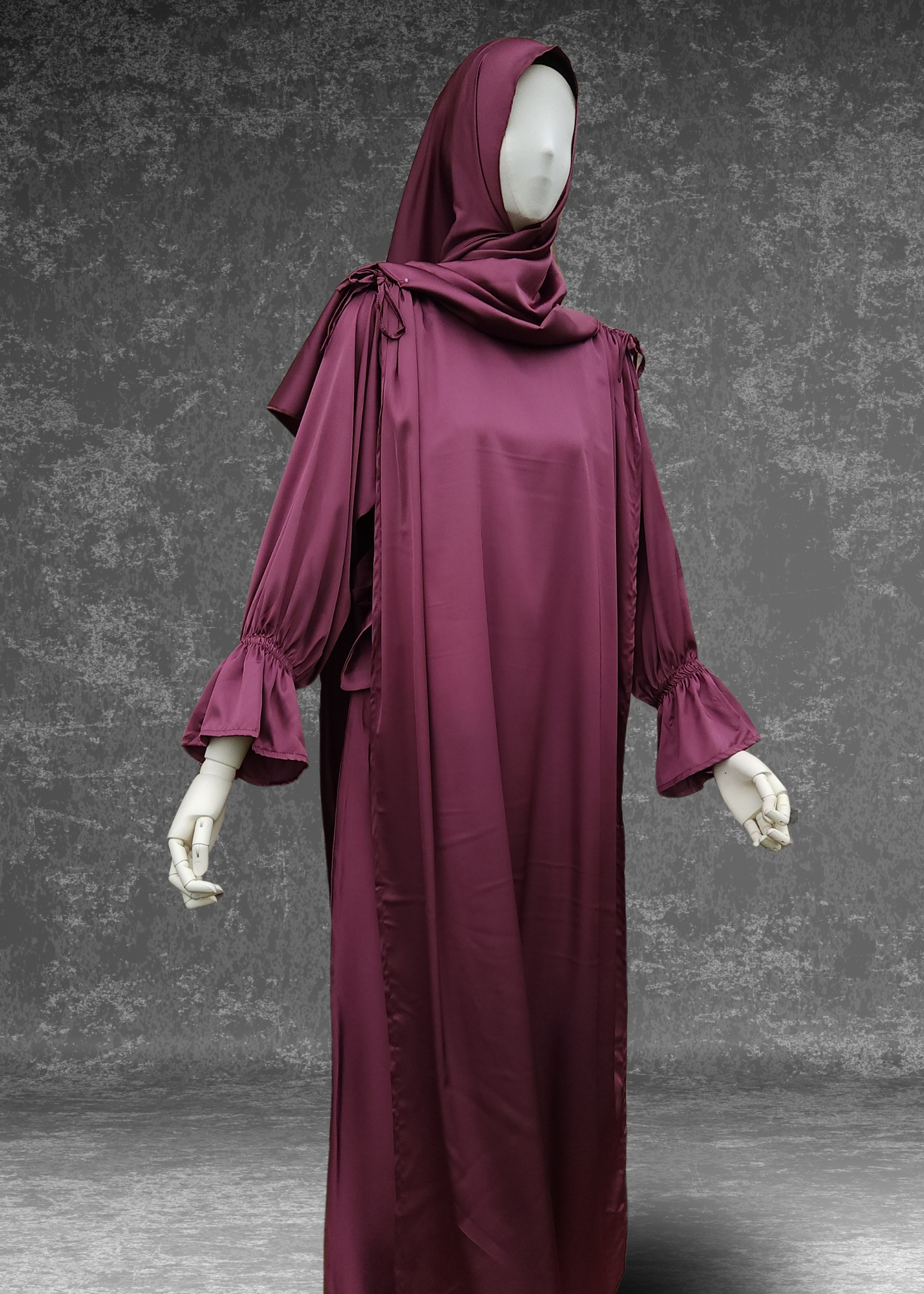 Regal Roman Satin Abaya set-Cherry