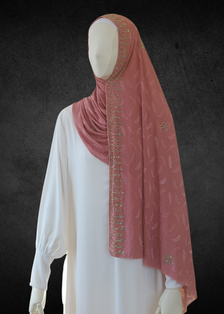 Soft Jacquard Jersey Self-Embossed Feather Stretchable Hijabs - Khushu Modest Wear