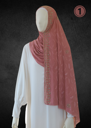 Soft Jacquard Jersey Self-Embossed Feather Stretchable Hijabs - Khushu Modest Wear
