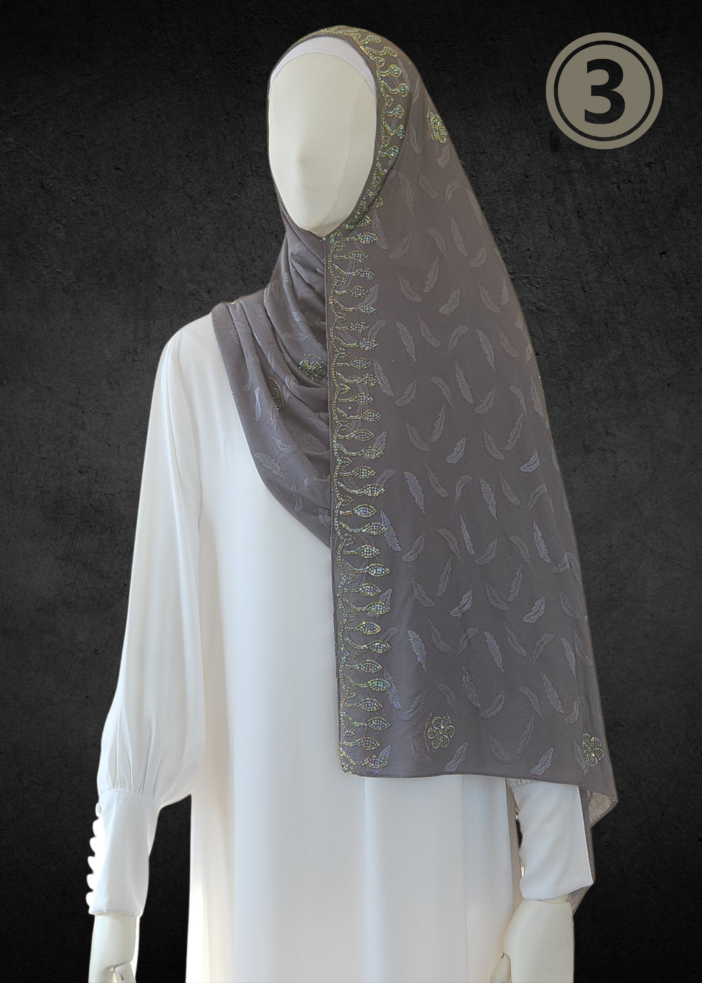 Soft Jacquard Jersey Self-Embossed Feather Stretchable Hijabs - Khushu Modest Wear