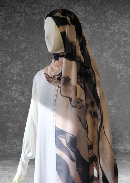 Midnight Marble | Abstract Print Premium Soft Chiffon Hijab