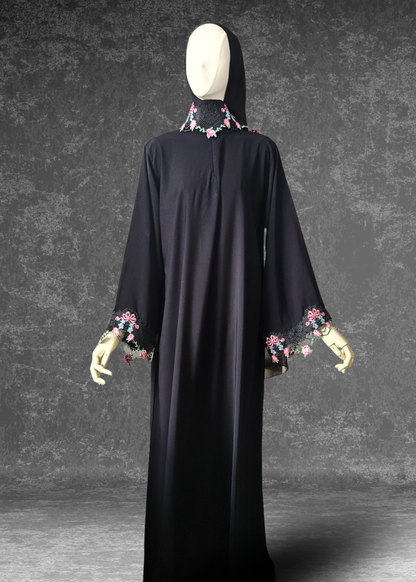 Rose Petal Lace Black Abaya