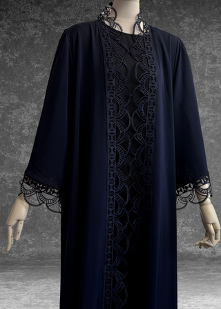 Gloomy blue Lace Open Abaya