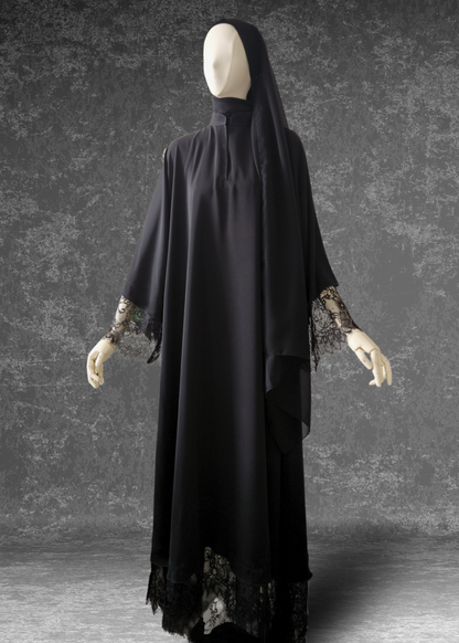 The Classic Black Lace Abaya (Front Closed)