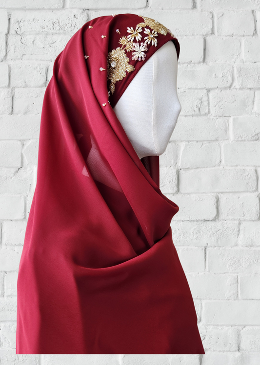 Exquisite Hand-Embroidered Zardozi Hijab - Khushu Modest Wear