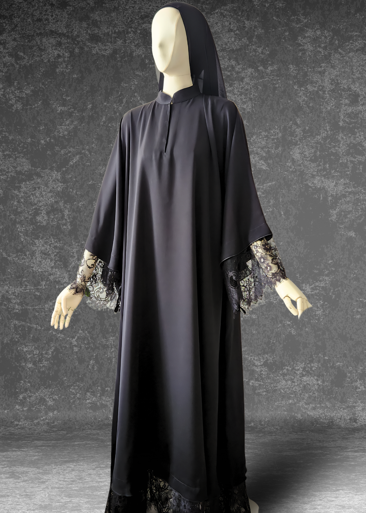 The Classic Black Lace Abaya (Front Closed)