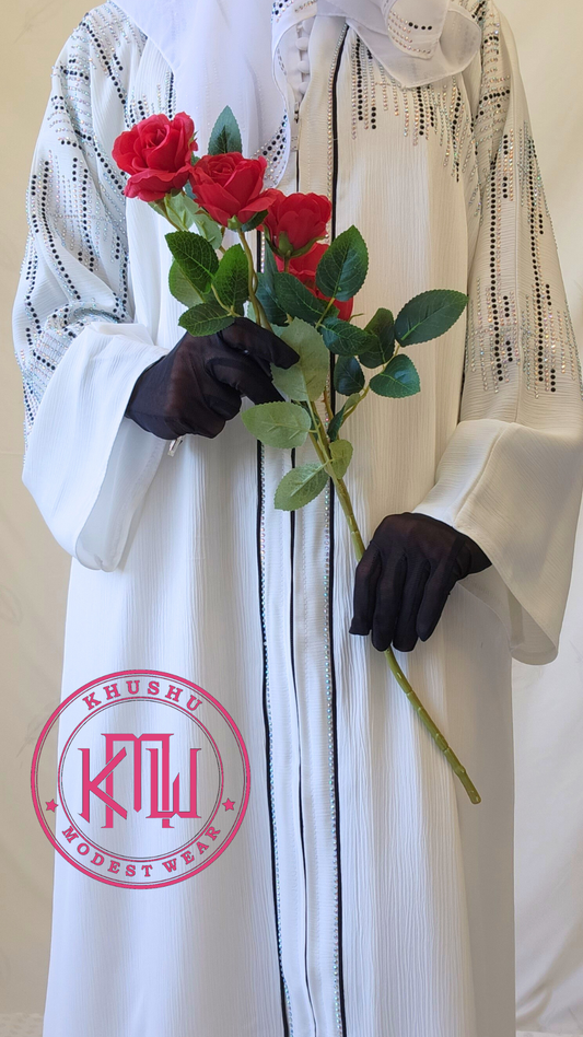Noor The White Abaya/ Eid Abaya/ Party Wear Abaya. - Khushu Modest Wear