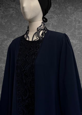 Gloomy blue Lace Open Abaya