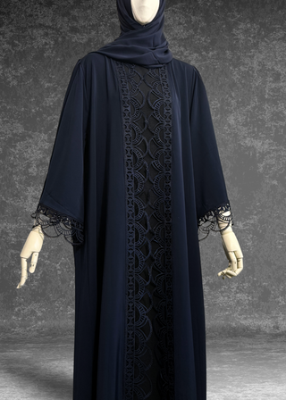 Gloomy blue Lace Open Abaya