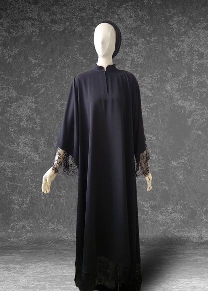 The Classic Black Lace Abaya (Front Closed)