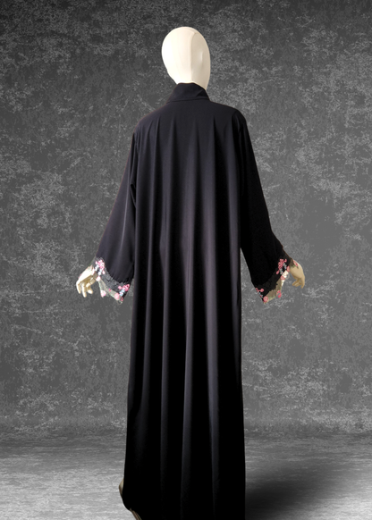 Rose Petal Lace Black Abaya
