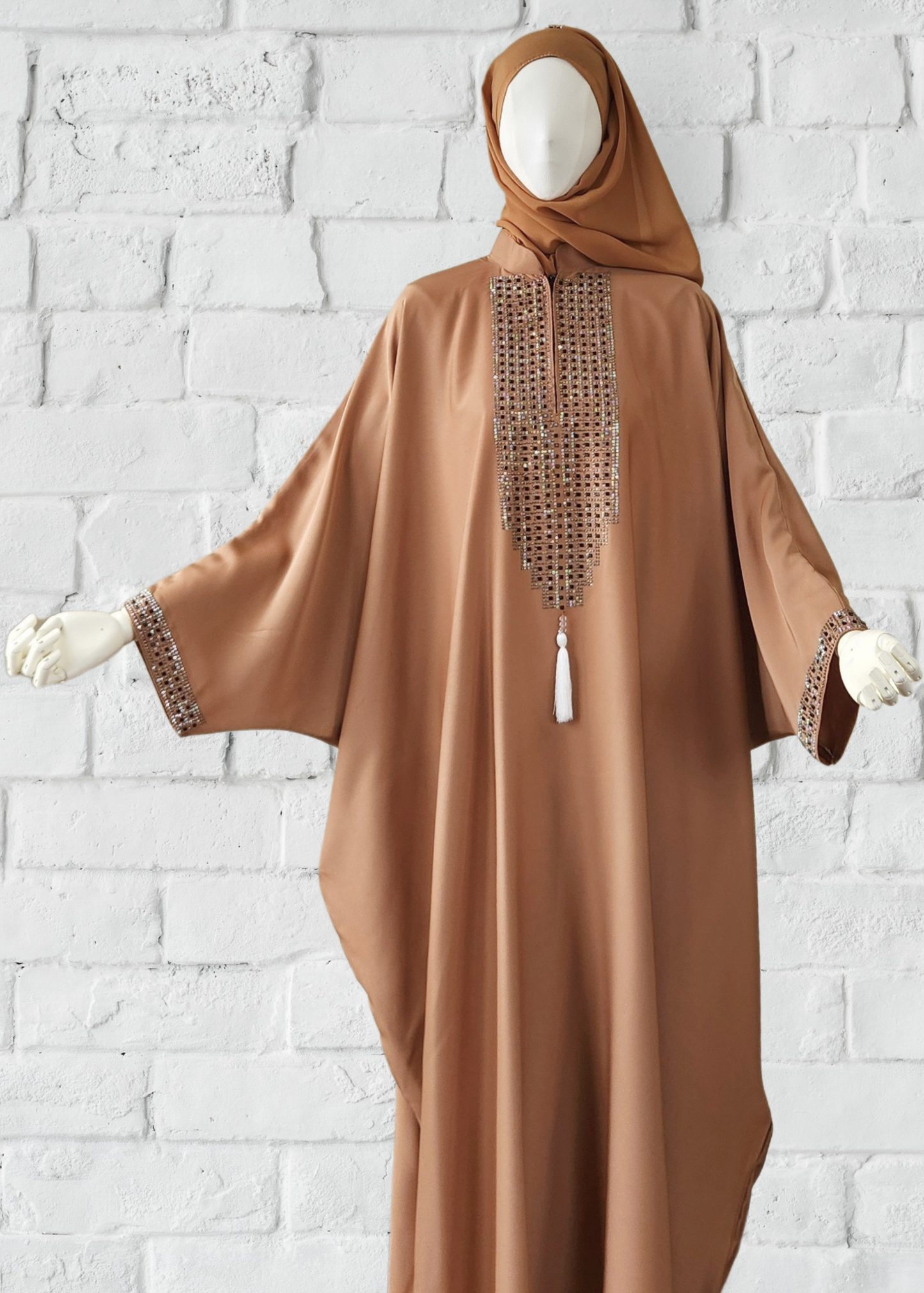 Batwing Abaya Farasha Dress with Embroidery - Khushu Modest Wear