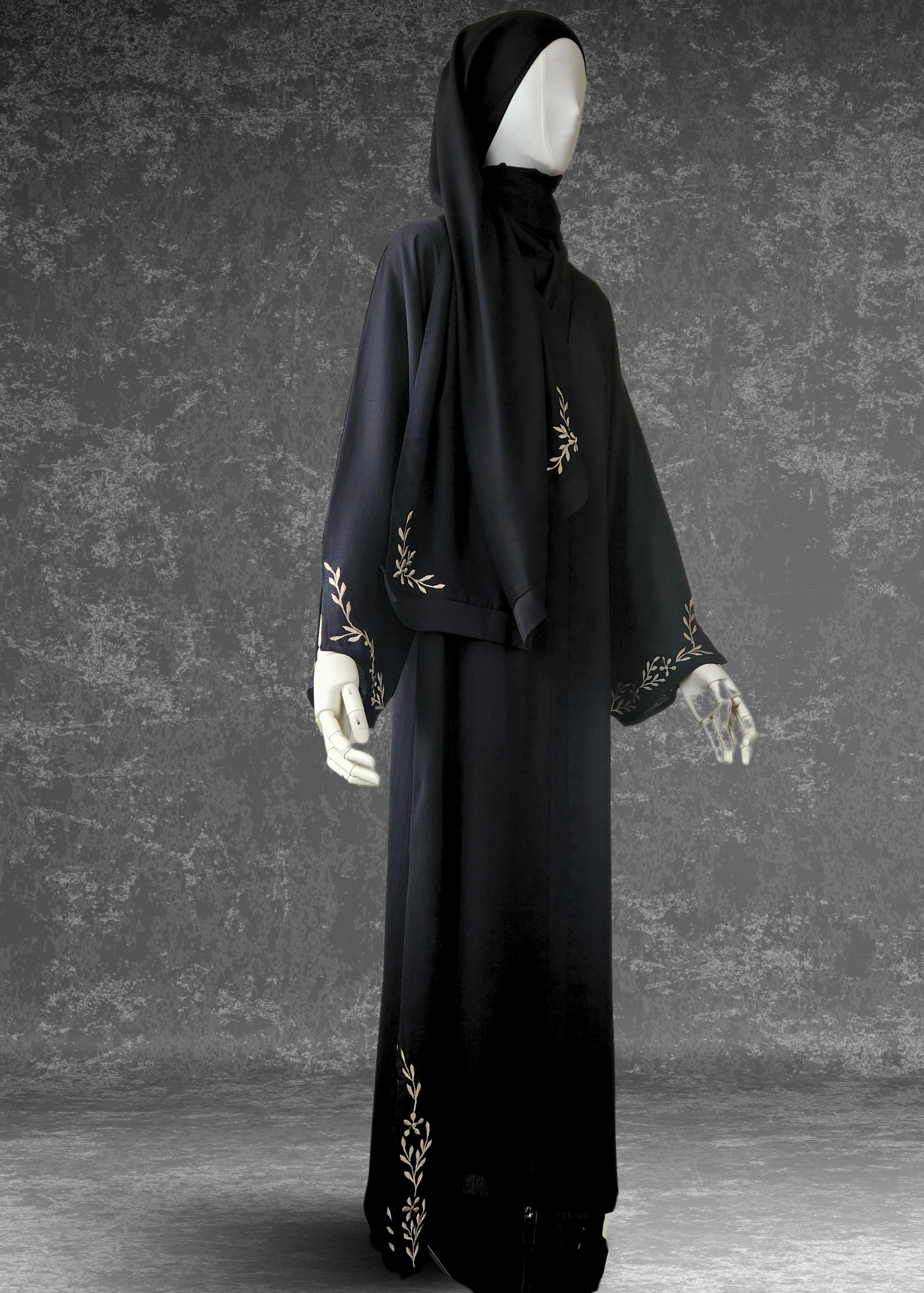 Black Abaya With Embroidery Work - Khushu Modest Wear