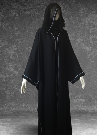 Simple Black Abaya Kaftan Premium Nida White Piping - Khushu Modest Wear