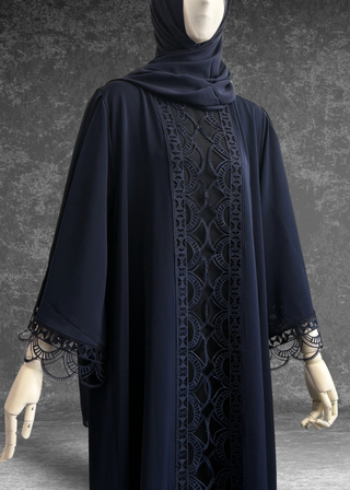 Gloomy blue Lace Open Abaya