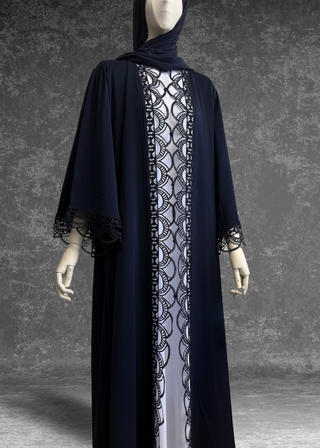 Gloomy blue Lace Open Abaya