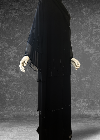 Three-Layer Elegant Chiffon Black Abaya- Layl Abaya