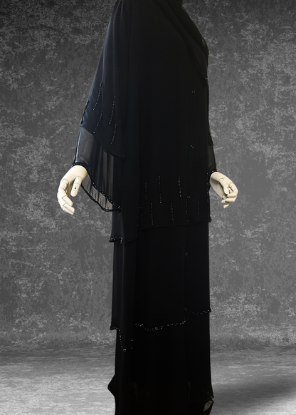 Three-Layer Elegant Chiffon Black Abaya- Layl Abaya