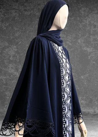 Gloomy blue Lace Open Abaya