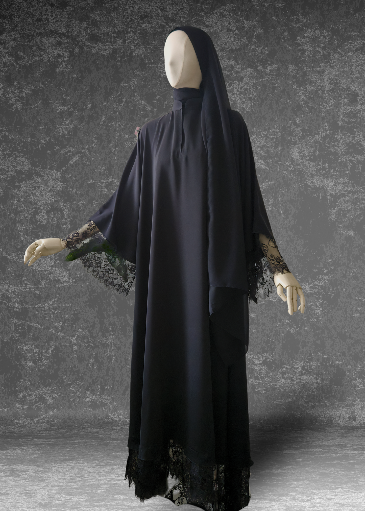The Classic Black Lace Abaya (Front Closed)