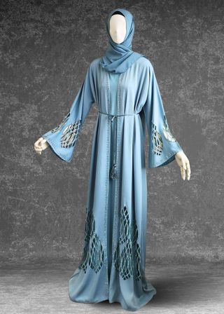 Front Open Emirati Luxury Laser Cut Abaya / Eid Luxury Abaya / Evening Abaya - Khushu Modest Wear