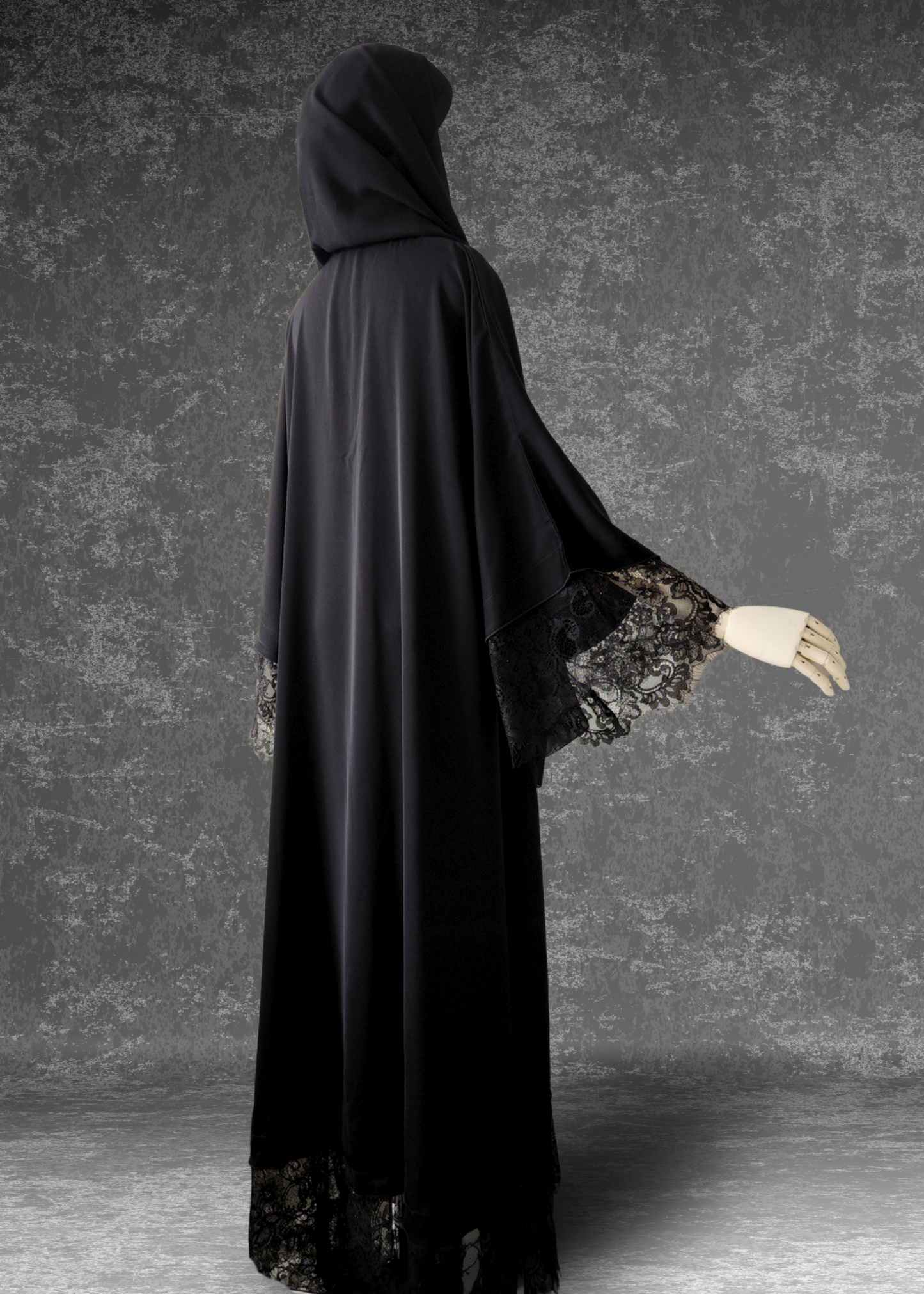 The Classic Black Lace Abaya (Front Closed)