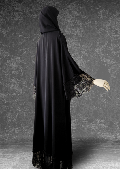 The Classic Black Lace Abaya (Front Closed)