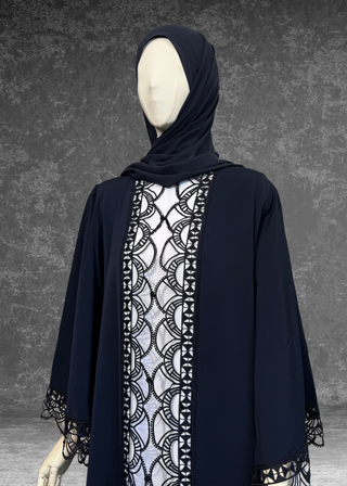Gloomy blue Lace Open Abaya