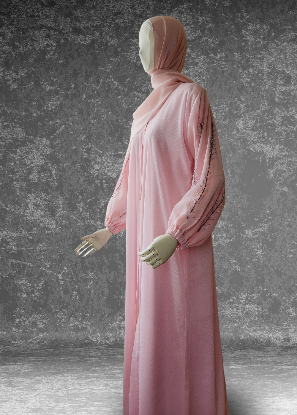 Blush Abaya with Beige Lace main image 0