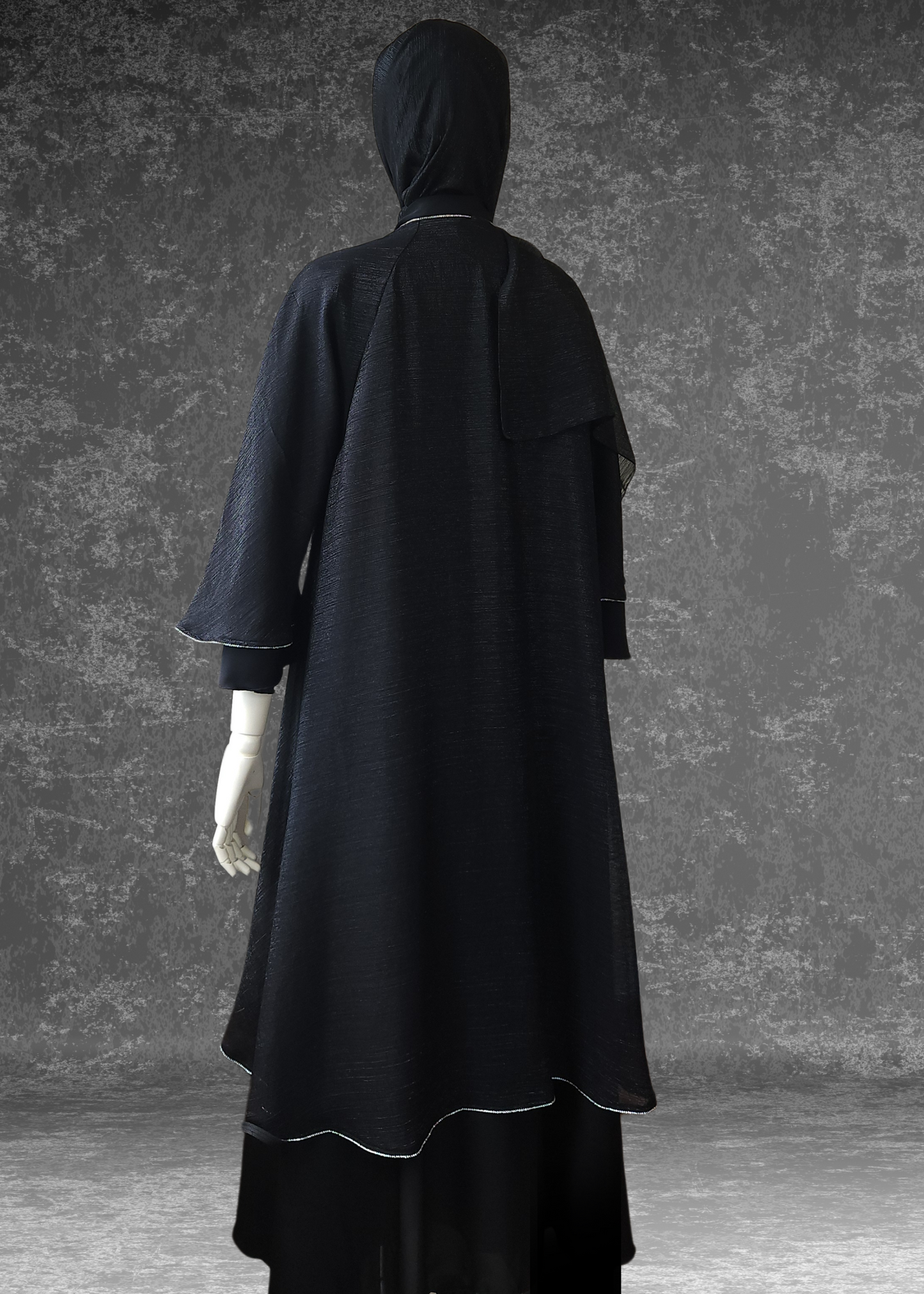 Flared Two-Layered Metallic Black chiffon Abaya