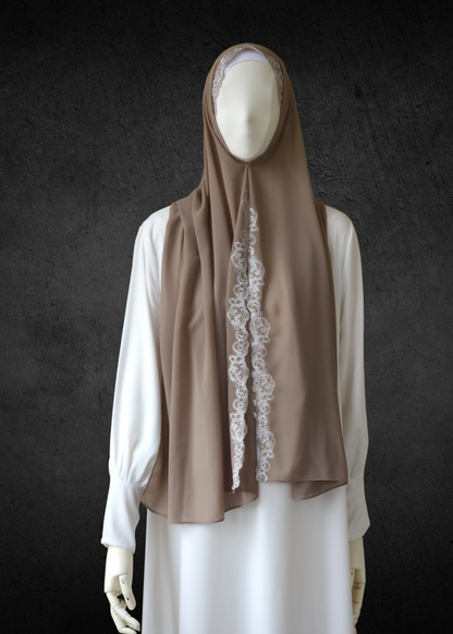 Luxe Lace Accented Chiffon Hijab - Khushu Modest Wear