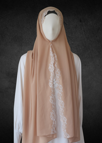 Luxe Lace Accented Chiffon Hijab - Khushu Modest Wear
