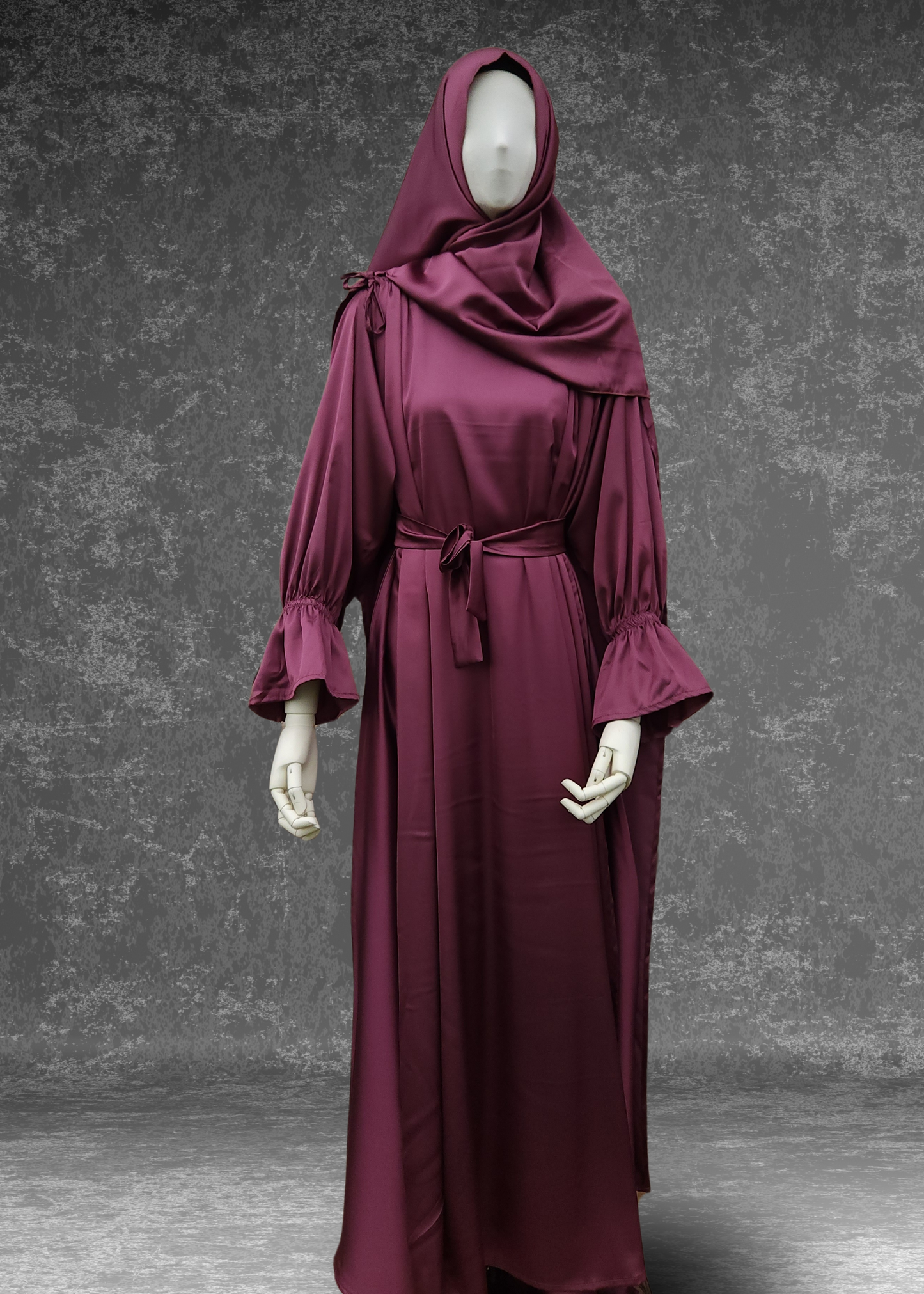 Regal Roman Satin Abaya set-Cherry