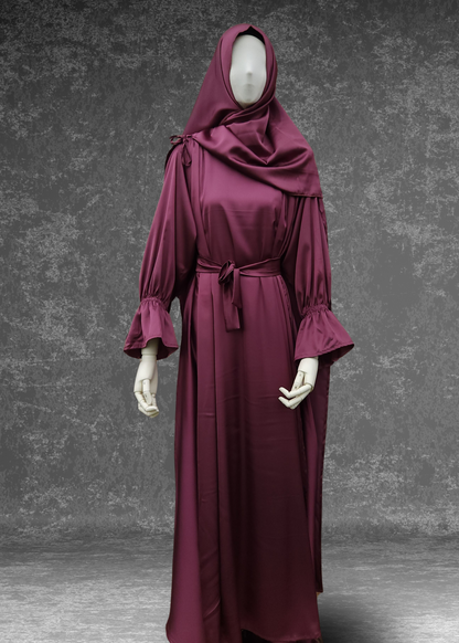 Regal Roman Satin Abaya set-Cherry