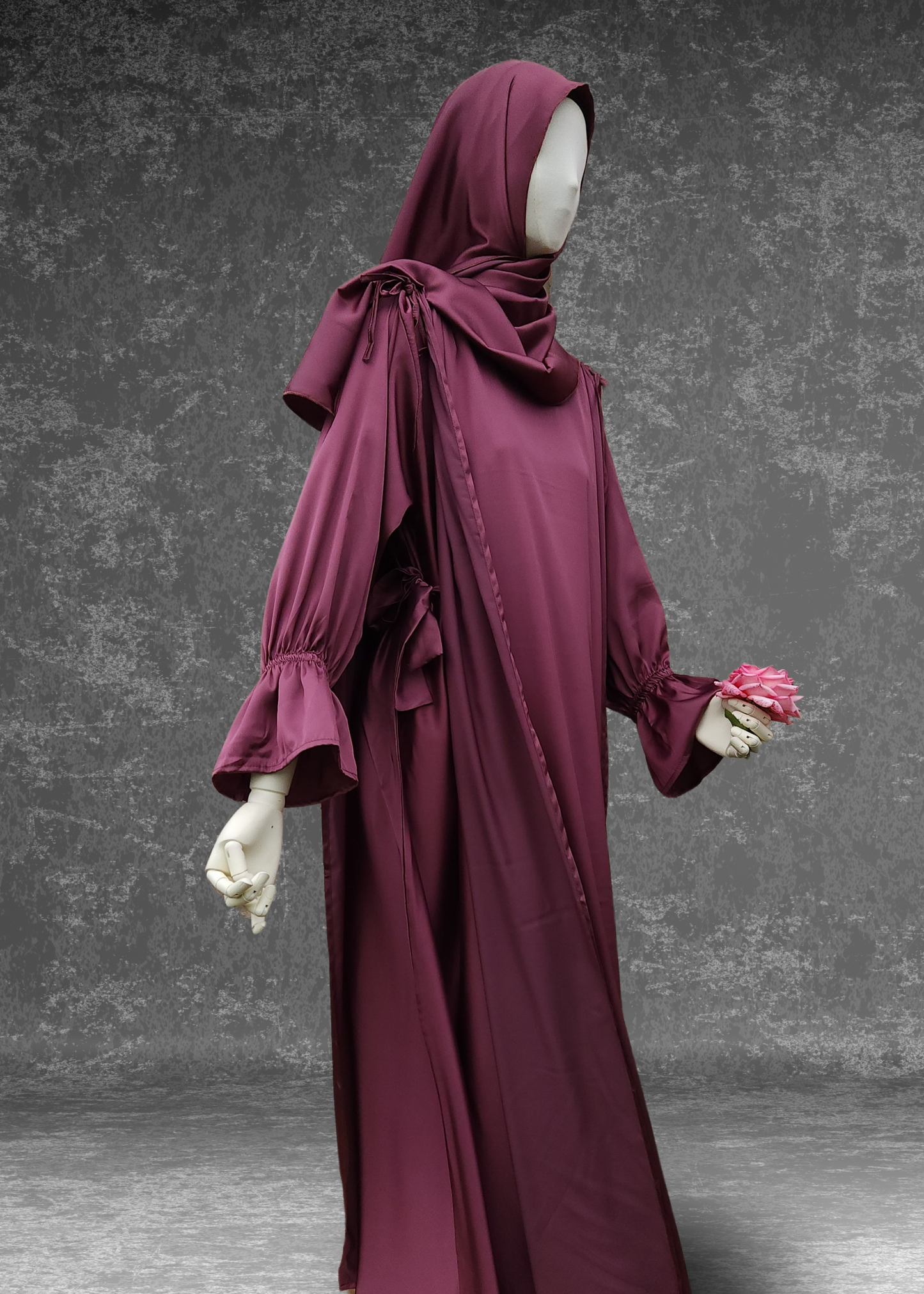Regal Roman Satin Abaya set-Cherry
