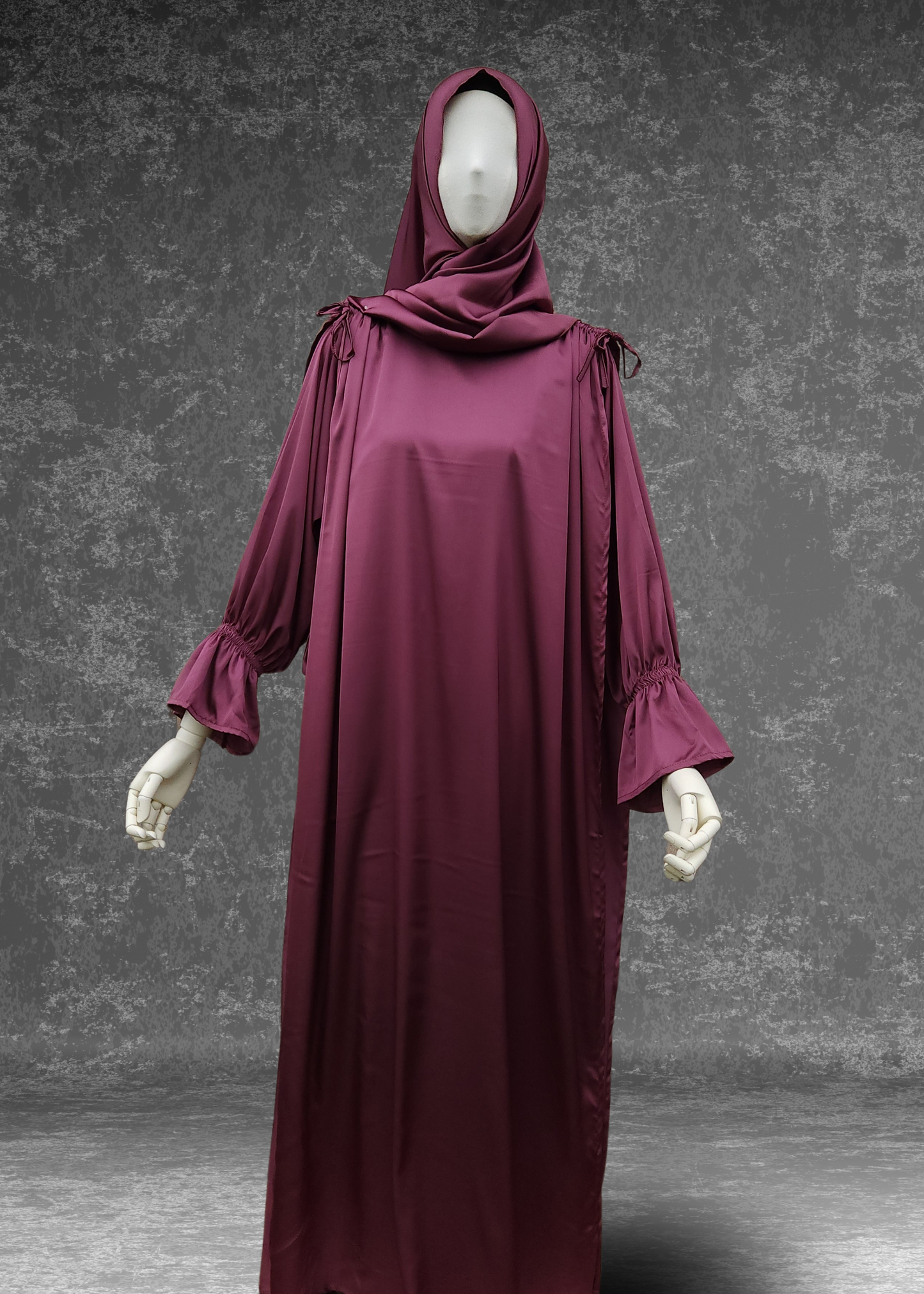 Regal Roman Satin Abaya set-Cherry